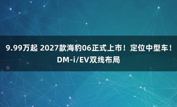 9.99万起 2027款海豹06正式上市！定位中型车！DM‑i/EV双线布局