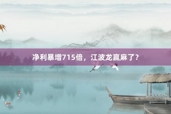 净利暴增715倍，江波龙赢麻了？