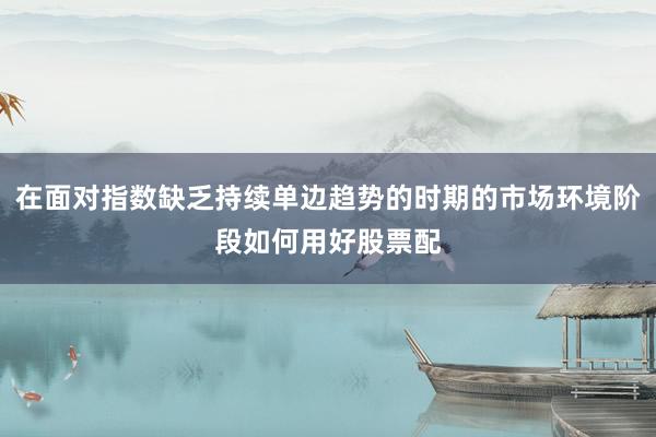 在面对指数缺乏持续单边趋势的时期的市场环境阶段如何用好股票配