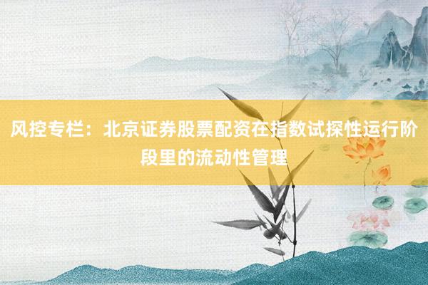 风控专栏：北京证券股票配资在指数试探性运行阶段里的流动性管理