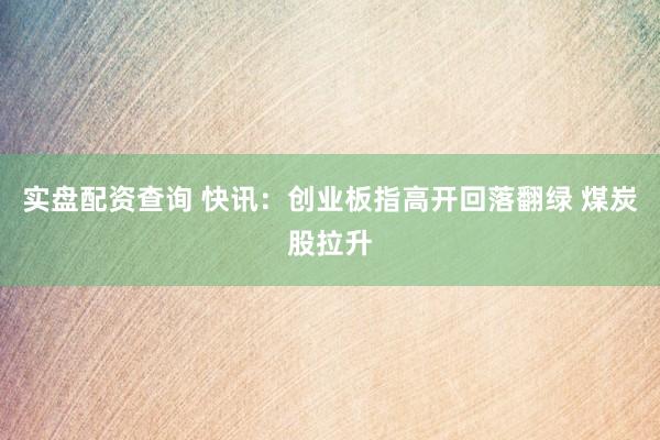 实盘配资查询 快讯：创业板指高开回落翻绿 煤炭股拉升