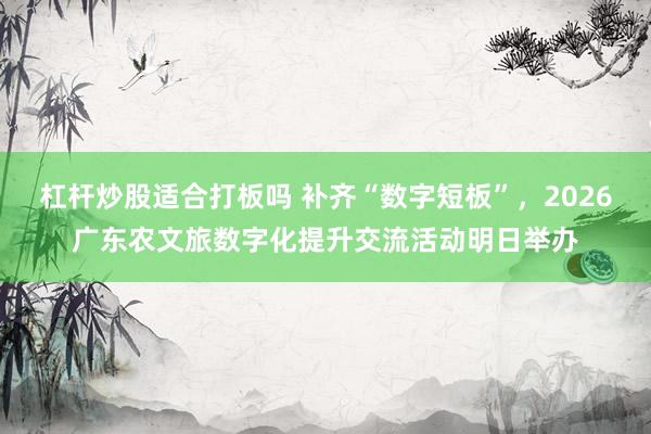杠杆炒股适合打板吗 补齐“数字短板”，2026广东农文旅数字化提升交流活动明日举办
