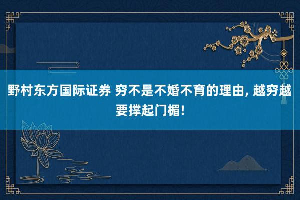 野村东方国际证券 穷不是不婚不育的理由, 越穷越要撑起门楣!